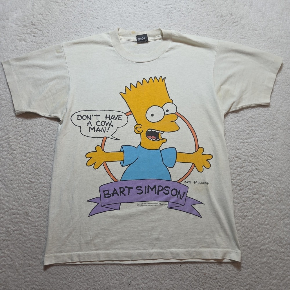 Vintage 1990 Bart Simpsons Don't Have a Cow Man Single Stitch Graphic T-Shirt L